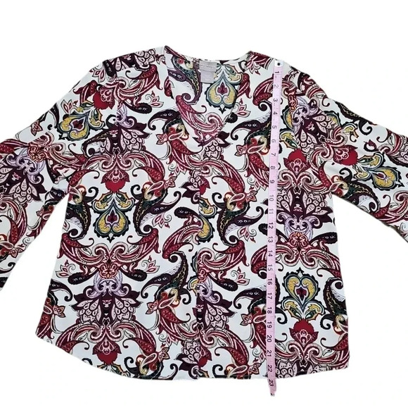Chico’s 2P Petite Large Paisley Boho Peasant Blouse Slit Bell Sleeve Vintage Top - Picture 8 of 8